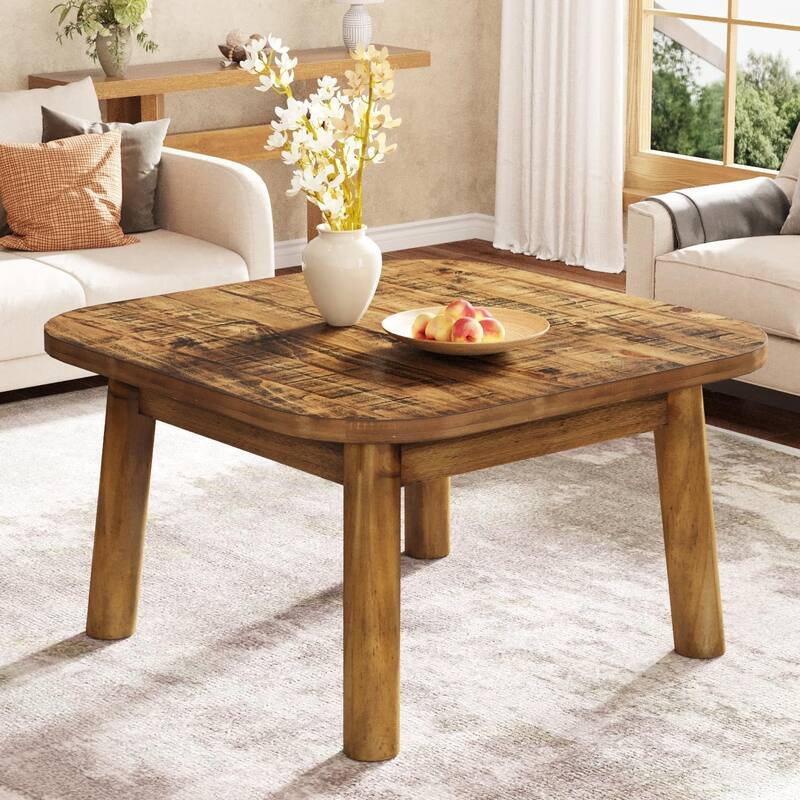 Solid Wood Square Coffee Table, 31.5 Inch Farmhouse Living Room Center Table