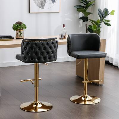 PU Upholstered Bar Stools Swivel Barstools Adjusatble Seat Height (Set of 2), Grey