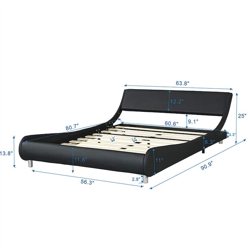Queen Size LED Platform Bed Frame with Remote Control, Wood Slat Support, Easy Assembly, Black