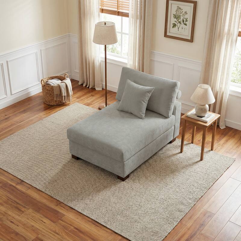 Plush Chenille Single Modular Sectional Sofa Chaise with Pillows