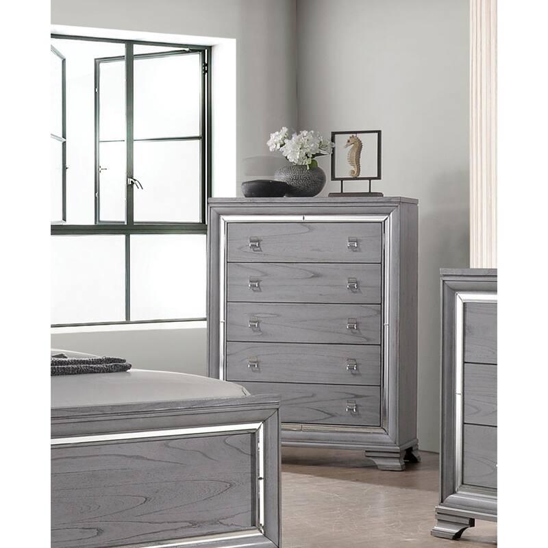 Taia Contemporary Grey Solid Wood 5-Drawer Chest by Furniture of America