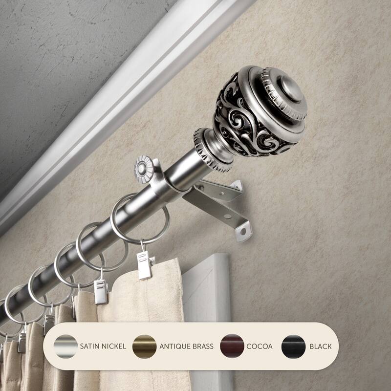 InStyleDesign Charlie Adjustable Curtain Rod 13/16 inch dia. - 28 to 48 inches - Satin Nickel