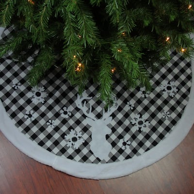 48" Black and White Plaid Reindeer Christmas Tree Skirt - 48