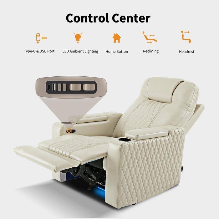 MCombo Power Recliner Chair with Adjustable Headrest, USB & Type C Port, LED Light HTS401