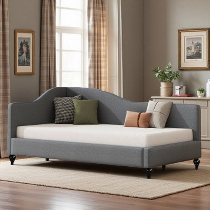 Modern L-Shaped Full Size Linen Daybed with Solid Wood Legs, Semi-Enclosed Design, Durable & Stylish Seating in Gray or Beige - Twin Gray - Twin