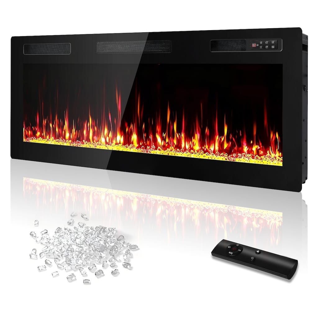 Bossin Electric Fireplace Recessed and Wall Mounted,750/1500W Fireplace Heater and Fireplace with Touch Screen Control Panel
