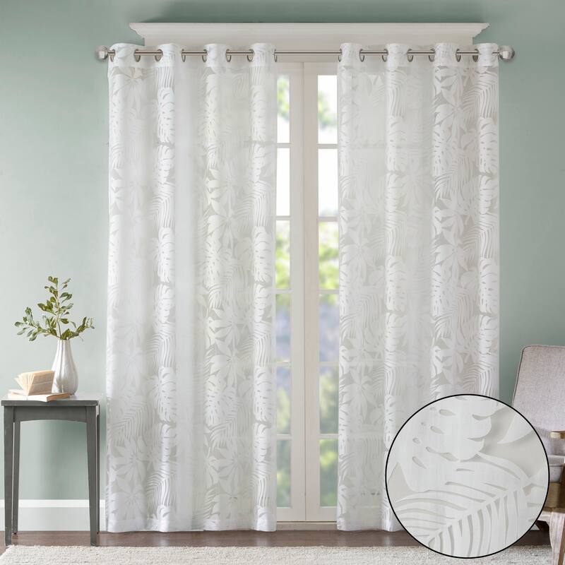 Madison Park Kauna Palm Leaf Burnout Window Curtain Sheer