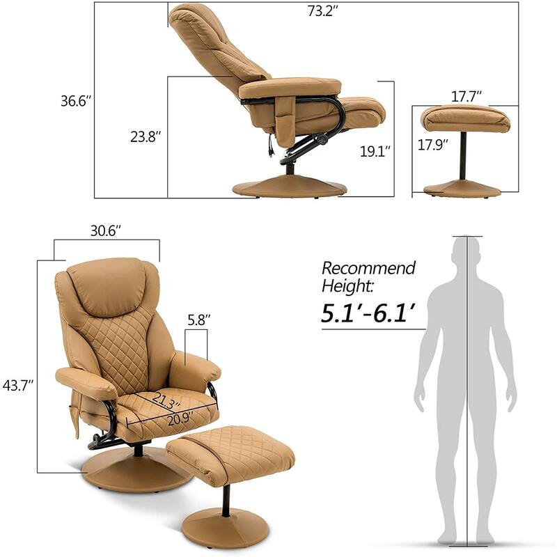 MCombo Faux Leather Swivel Massage Recliner with ottoman