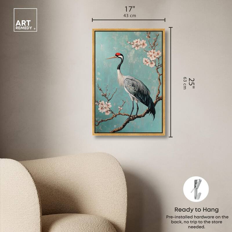 Crane in Blossom Canvas by Art Remedy