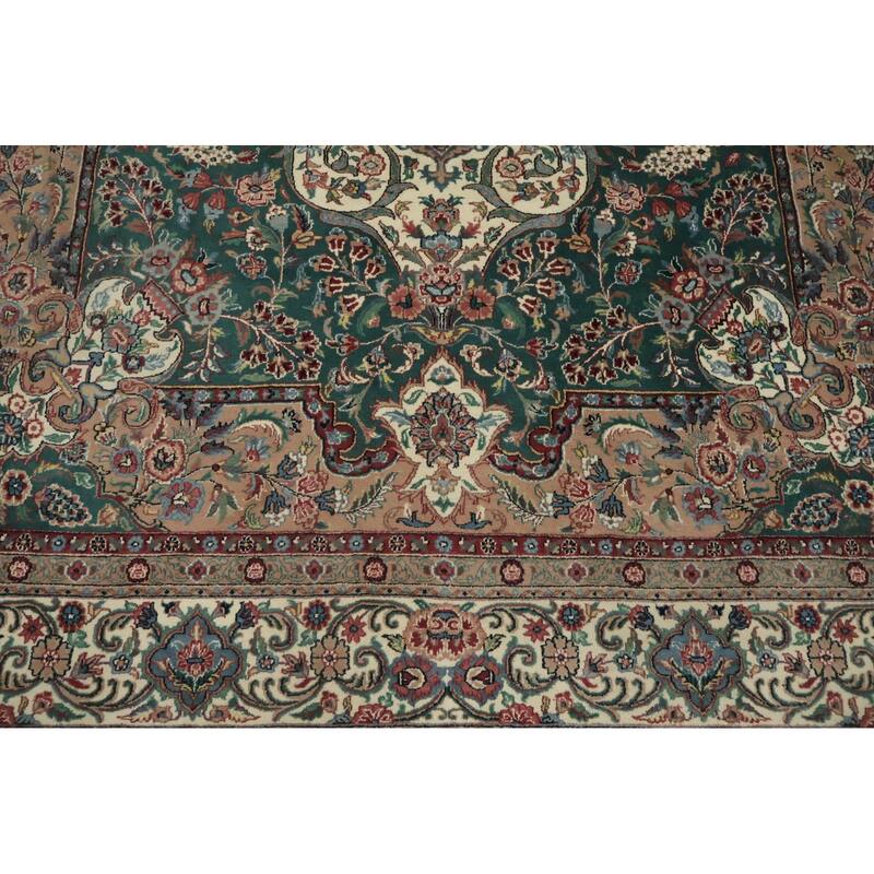 Hand Knotted Oriental 100% Wool Carpet Traditional Floral Green Aubusson Area Rug - 14' 5'' X 9' 8''