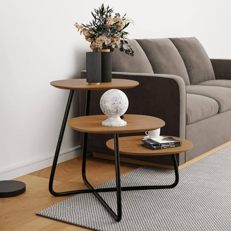 Hazelton Modern Multi Shelves Side Table MDF Wood Tabletop and Stanless Steel Frame Accent End Tables