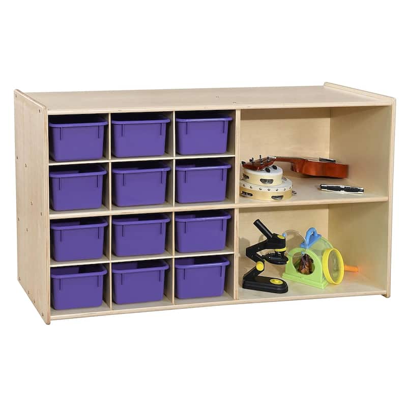 Contender Multi Storage Cabinet With 12 Purple Trays, 3 Shelves Classroom Toy and Crafts Organizer for Kids - 27.25-Inch Height