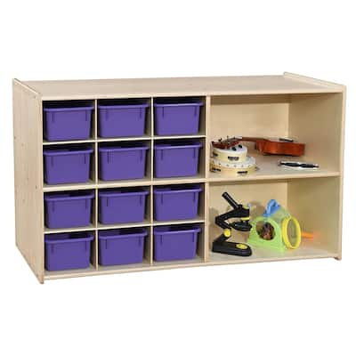 Contender Multi Storage Cabinet With 12 Purple Trays, 3 Shelves Classroom Toy and Crafts Organizer for Kids - 27.25-Inch Height