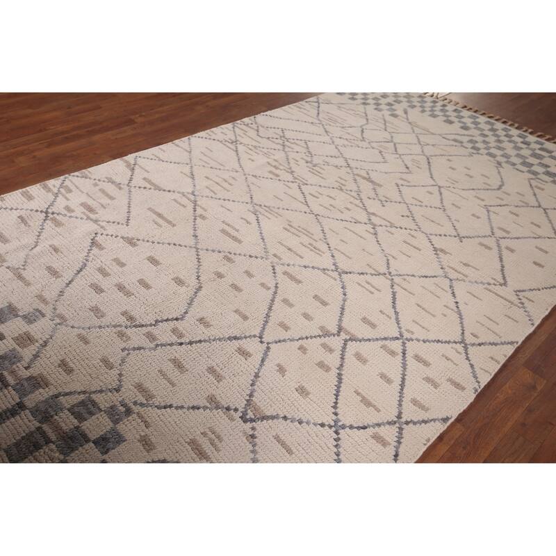 Trellis Ivory Moroccan Area Rug Handmade Wool Carpet - 5'11"x 10'3"