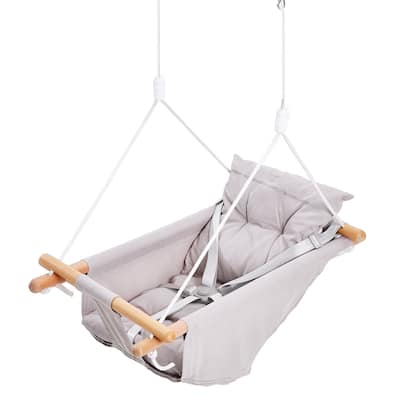 Light Grey 3 Modes Canvas Hammock Swing with 5-Point Harness Ideal Gift for Kids - 27.56 x 15.75 x 7.87 in