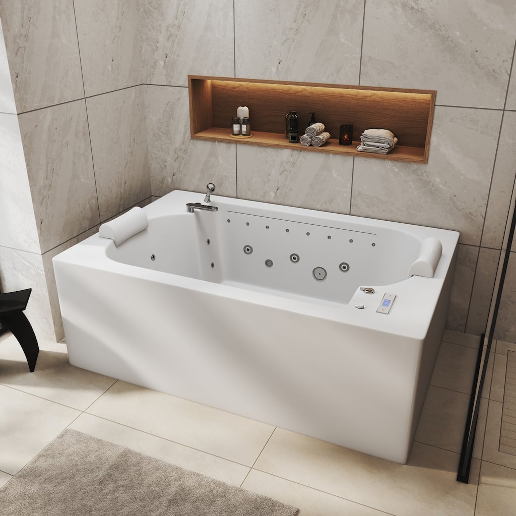 73 in. Whirlpool & Air Bath Massage Bathtub for with Hydrotherapy Jets and Air Bubble System, Chromatherapy LED, and Headrests