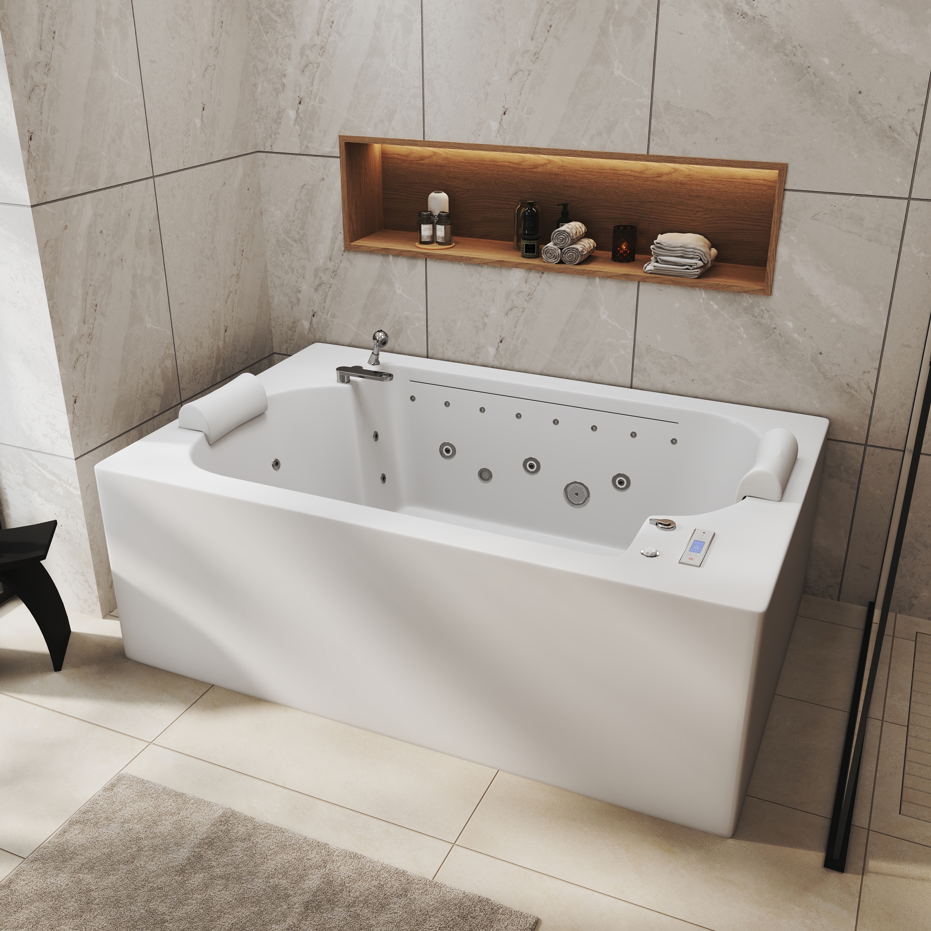 73 in. Whirlpool & Air Bath Massage Bathtub for with Hydrotherapy Jets and Air Bubble System, Chromatherapy LED, and Headrests