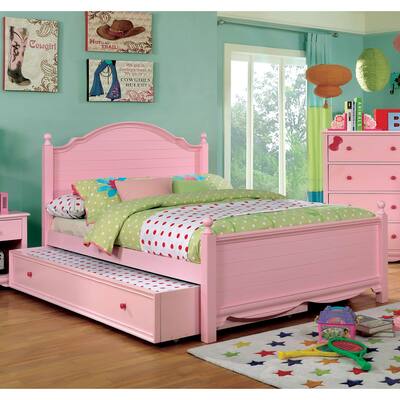 Jevi Transitional Full Wood 2-Piece Kid Platform Bed with Trundle Set by Furniture of America