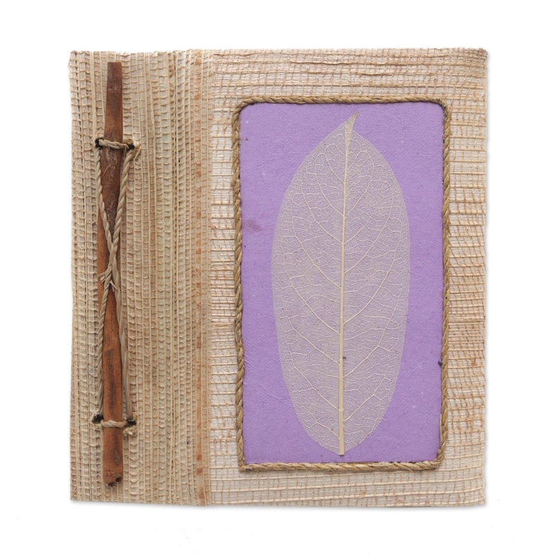 Novica Handmade Lilac Leaf Natural Fiber Journal