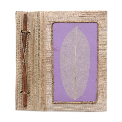 Novica Handmade Lilac Leaf Natural Fiber Journal
