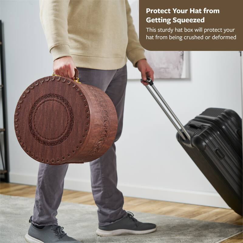 Creative Scents Cowboy Round Hat Box Storage With Gold Locking Lid