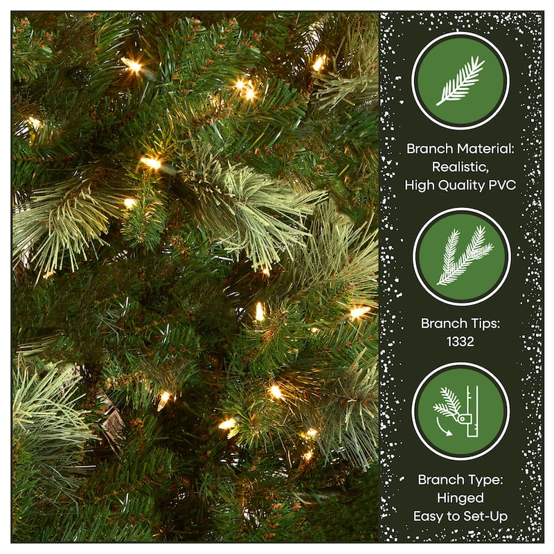 National Tree Company 9 ft Pre-Lit Charleston Pine Artificial Christmas Tree with 600 Clear Lights, Includes Metal Stand