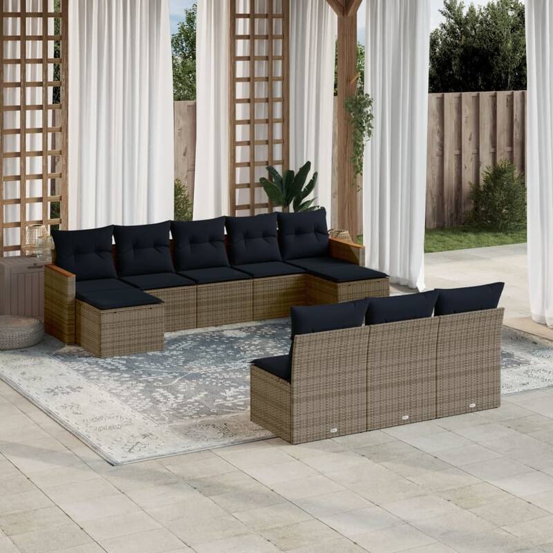 vidaXL 10/11 Piece Patio Sofa Set with Cushions Black/Gray Poly Rattan - Gray Without table