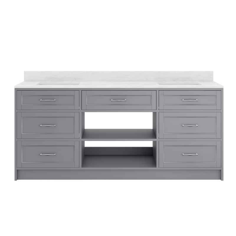72-in Undermount Double Sink Bathroom Vanity with White Quartz Top - Grey