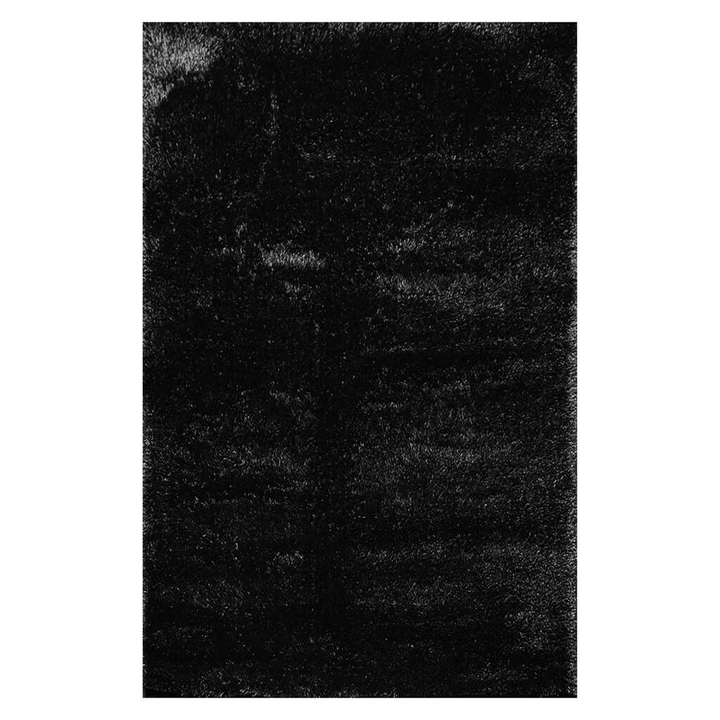 Shag Style-D solid Oriental Area Rug Black,Silver Color