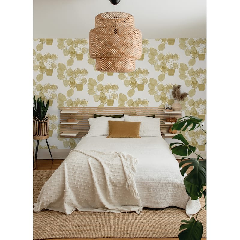 A-Street Prints Aida Gold Potted Plant Wallpaper