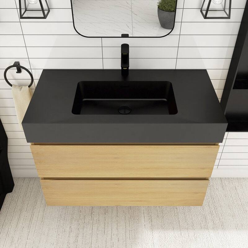 24 in. W x 18 in. D x 25 in. H Single Sink Wall Mounted Bath Vanity for Modern Bathroom Black Sink Basin