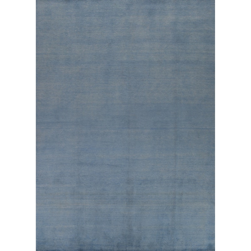Hand Knotted Oriental 100% Wool Carpet Modern Solid Navy Blue & Blues Gabbeh Area Rug - 11' 7'' X 9' 0''