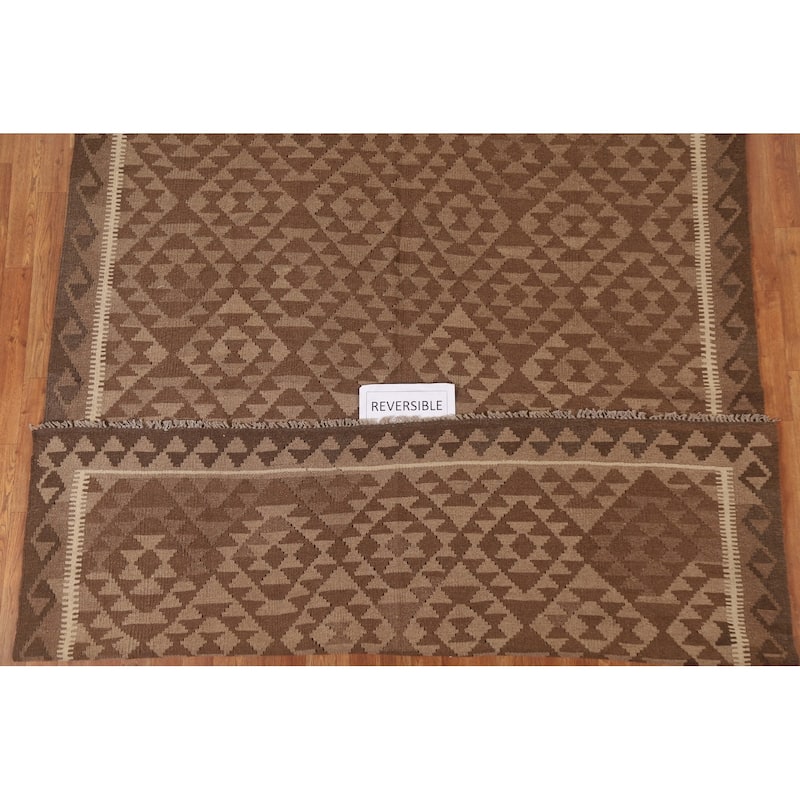 Geometric Kilim Reversible Area Rug Flat-weave Tribal Wool Carpet - 6'9" x 9'6"