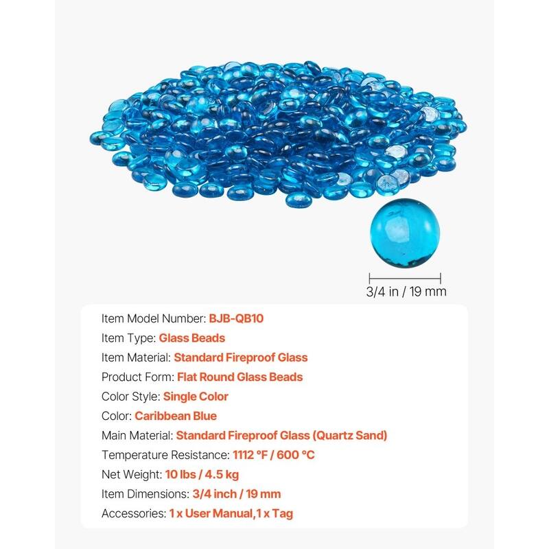 Caribbean Blue Fireproof Flat Round Glass Beads 10 lbs Heat Resistant - 3/4 inch