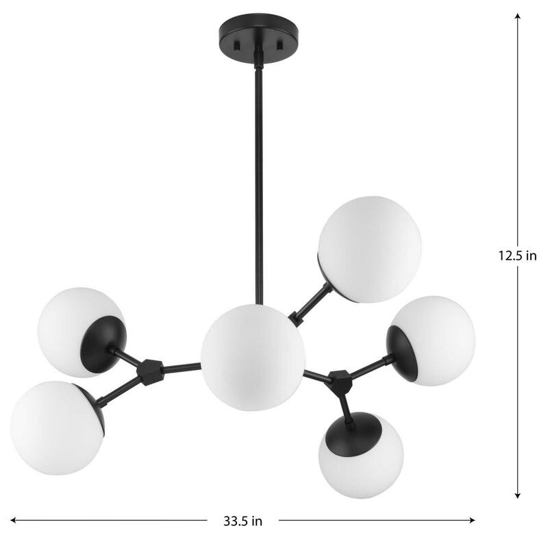 Haas Collection Six-Light Matte Black Mid-Century Modern Chandelier - 33.5 in x 33.5 in x 12.5 in