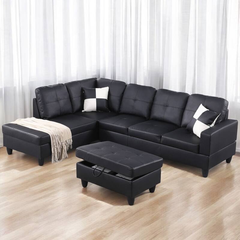 KISRAIS 103" Wide 3-Piece Vegan Leather Sectional Sofa Set - 103.5"W*74.5"D*35"H