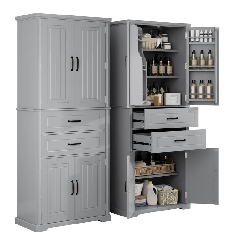 Storage Cabinet with Adjustable Shelf, 2 Drawers with Slide Rails, Wood Bathroom Cabinet with Multi-Functional Storage Space