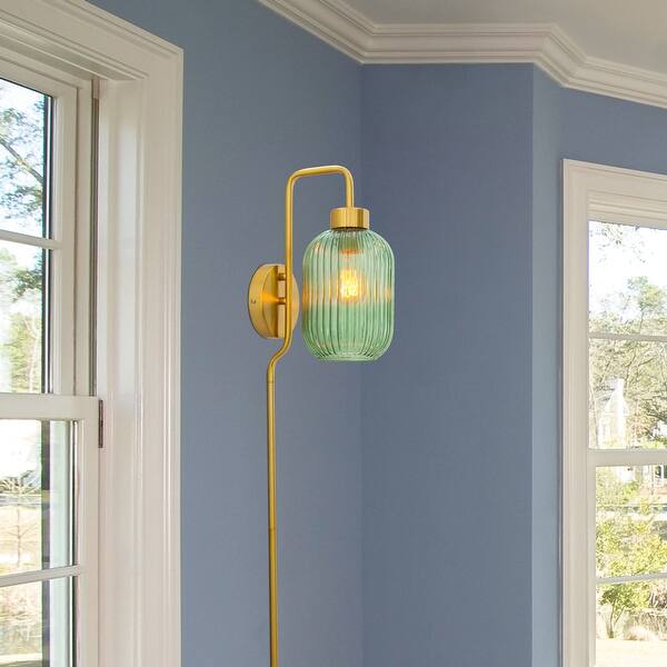Adrienne River of Goods Green Glass and Metal Retro Wall Sconce - 5.375 ...