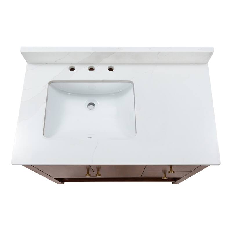 Avanity Zoe 37 in. Vanity Combo in Walnut finish with White Quartz Top