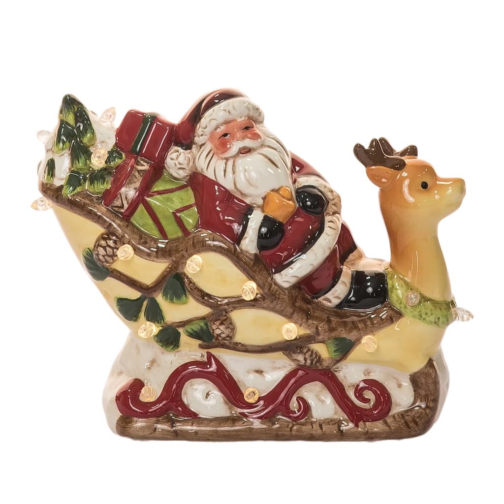 Transpac 8.25 in. Holiday Santa Reindeer Sleigh