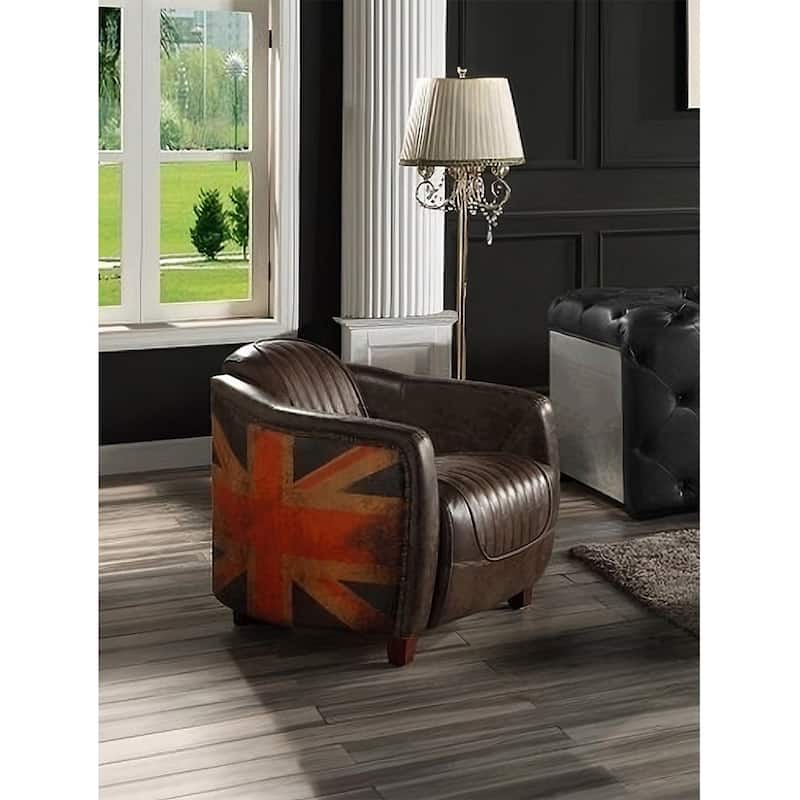 Leather Upholstered Accent Chair with Arched Backrest in Antique Slate