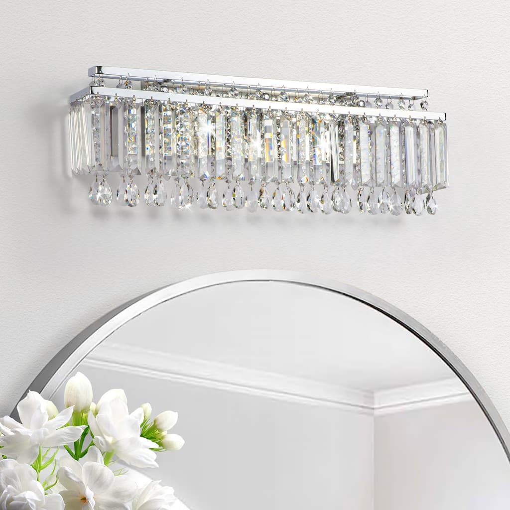 Maxax 3-Light 22.5''W Crystal Strand Chrome ETL Bathroom Vanity Light