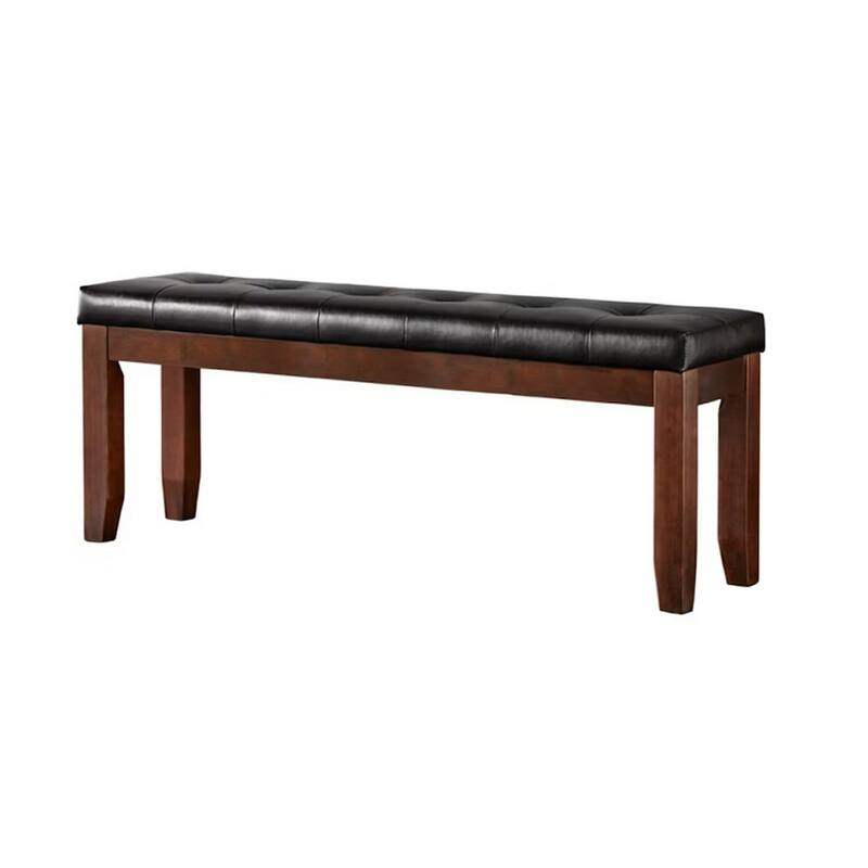 Wood & Bi-Cast Vinyl 60" Bench With Tufted Seat, Dark Brown