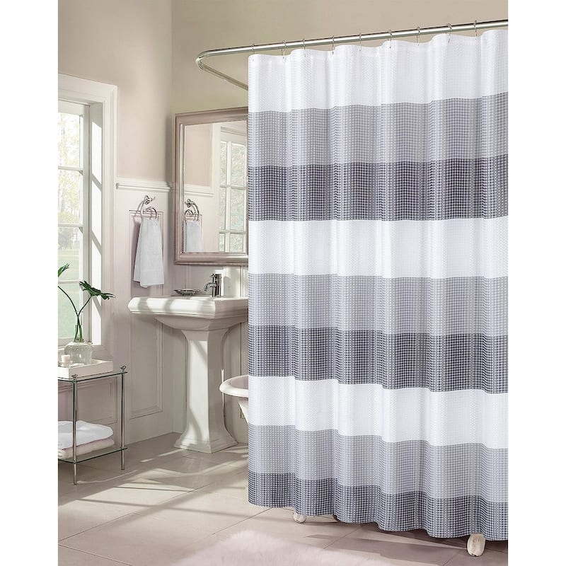 Dainty Home Striped Ombre Waffle Weave Fabric Shower Curtain - Grey