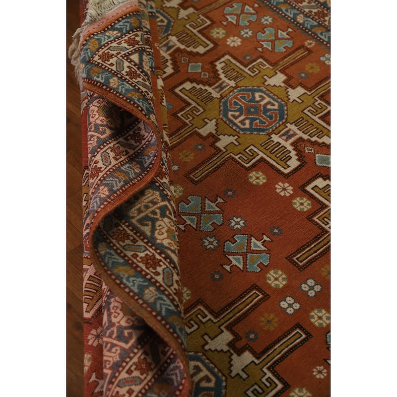Hand Knotted Oriental 100% Wool Carpet Traditional Geometric Oranges & Rust Sumak Area Rug - 7' 6'' X 4' 10''