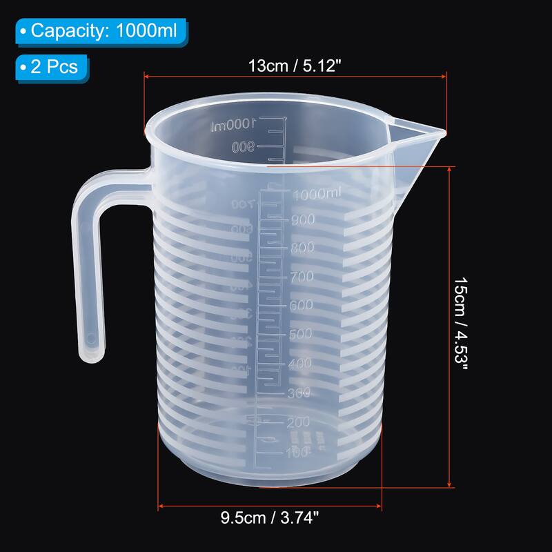 Graduated Beaker, 2 Pack 1000ml PP Plastic Cup Double Sided Graduations - Transparent - Transparent