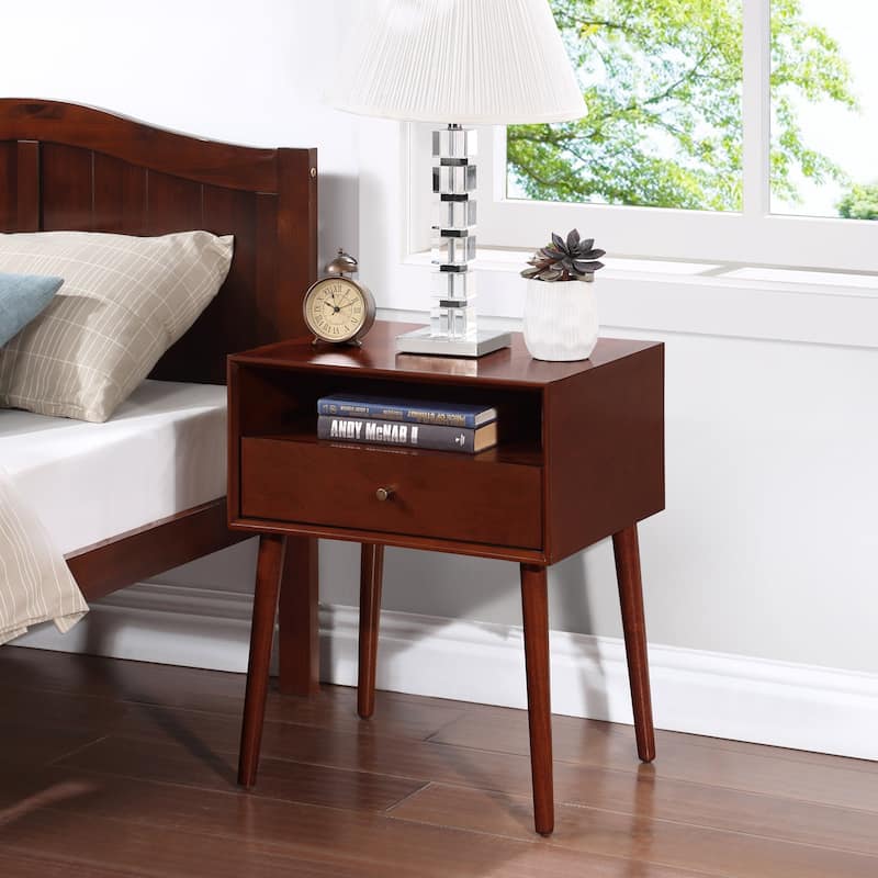 Night Stand with Drawer,Modern Nightstand,Bedside Tables,Mid Century Nightstands with Open Storage Shelf