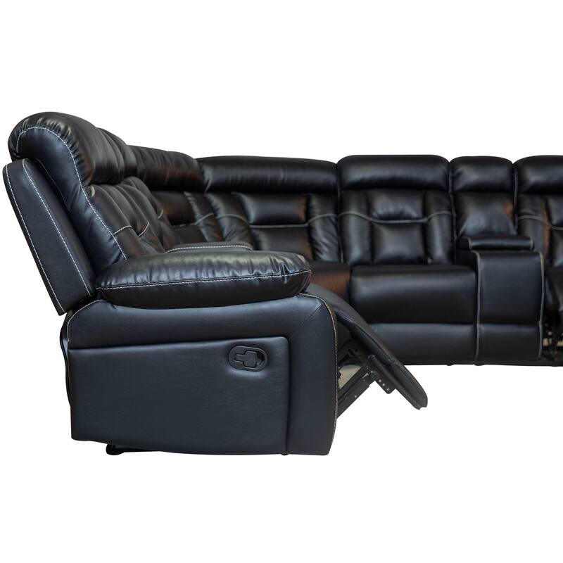 Mid-century Modern Faux Leather Upholstered Reclining Sectional Sofa
