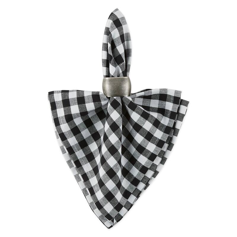 Set of 4 White and Black Square Gingham Checkered Napkin, 20"
