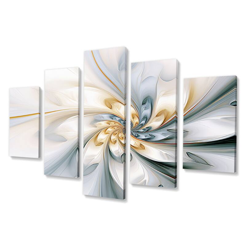 Designart "Fractal Flower Tender White Sensitivity I" Fractals Multipanel Canvas Wall Art set